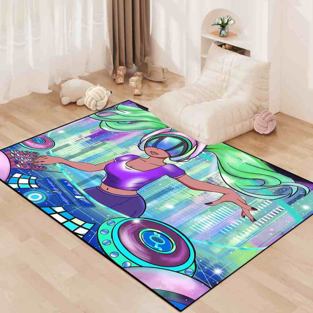 Cyber Music DJ Black Girl Gamer Room Floor Mat | CozyLil