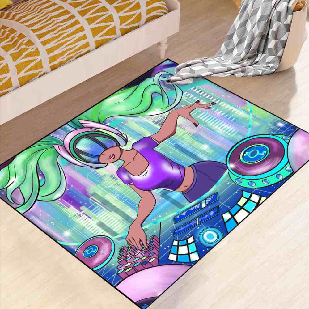Cyber Music DJ Black Girl Gamer Room Floor Mat | CozyLil
