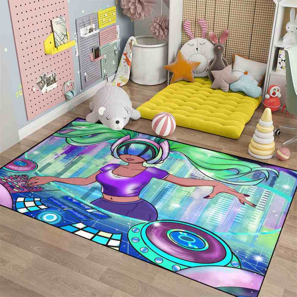 Cyber Music DJ Black Girl Gamer Room Floor Mat | CozyLil