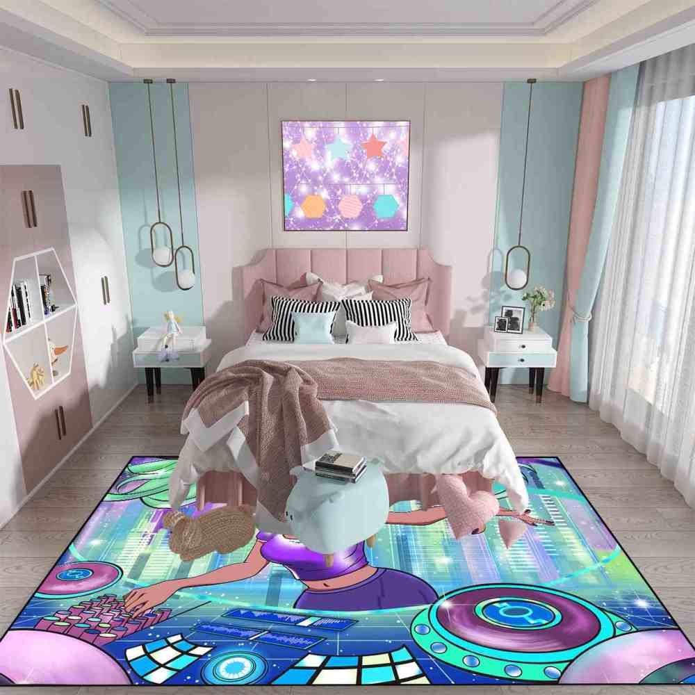 Cyber Music DJ Black Girl Gamer Room Floor Mat | CozyLil