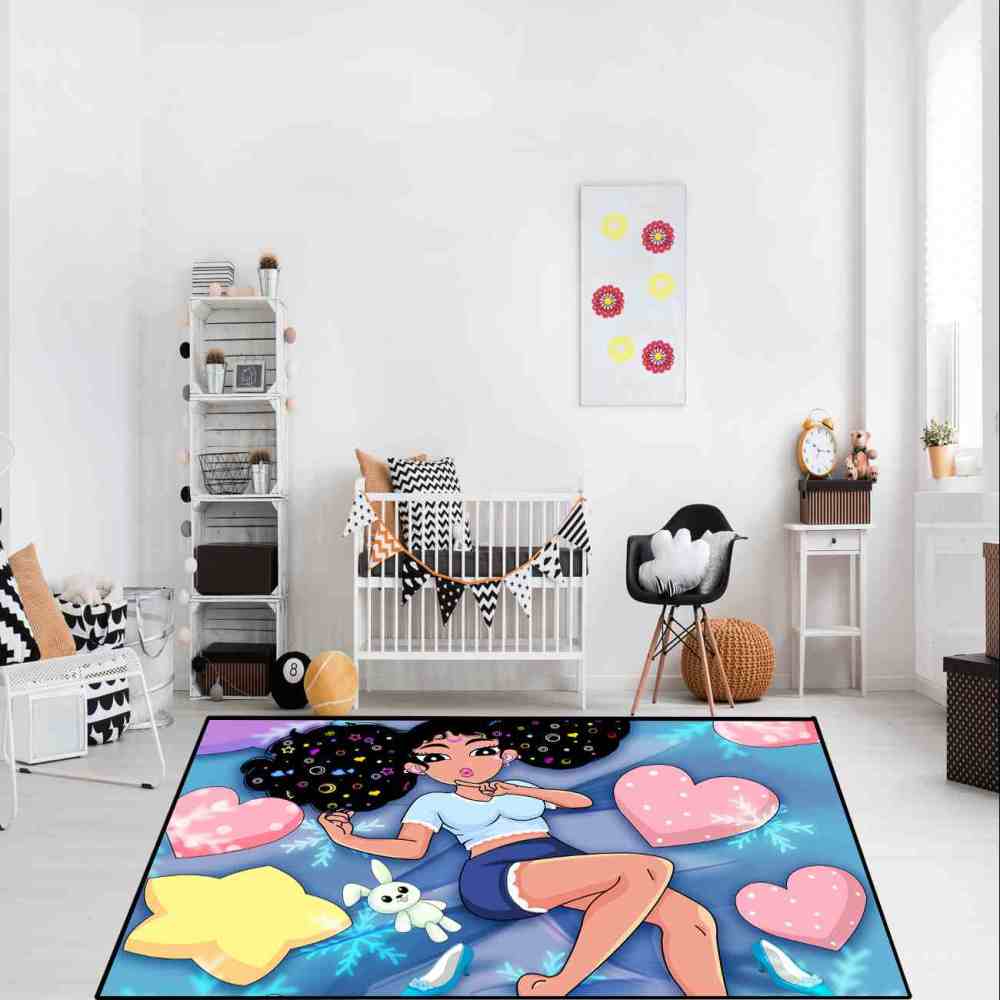 Winter Magic Black Girl Blue Bedroom Area Rug | CozyLil