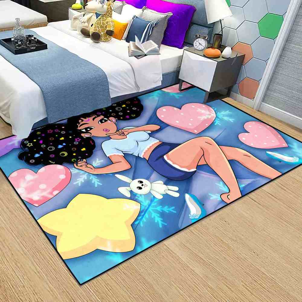 Winter Magic Black Girl Blue Bedroom Area Rug | CozyLil
