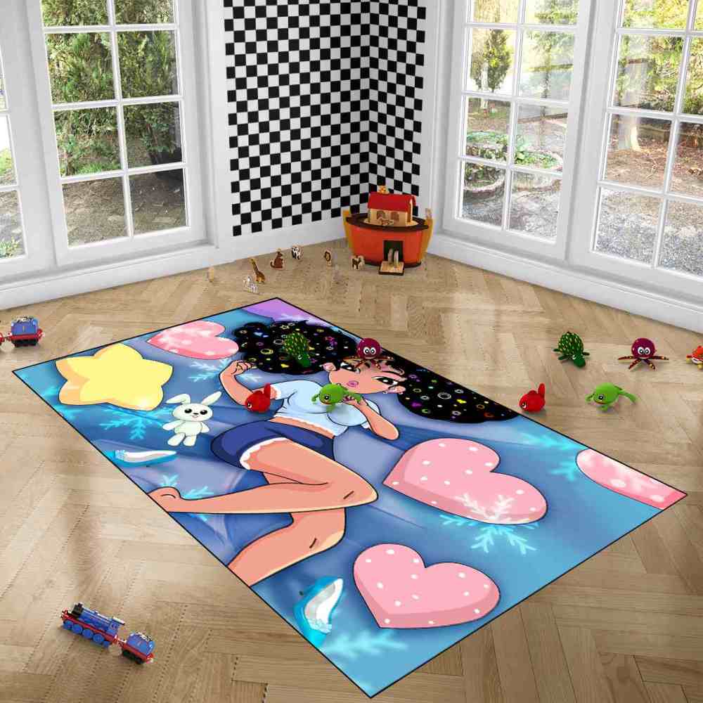 Winter Magic Black Girl Blue Bedroom Area Rug | CozyLil