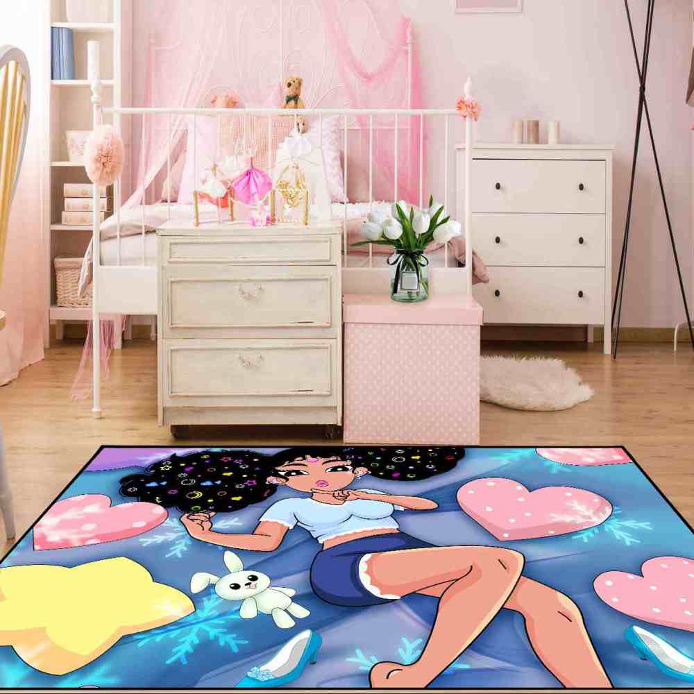 Winter Magic Black Girl Blue Bedroom Area Rug | CozyLil