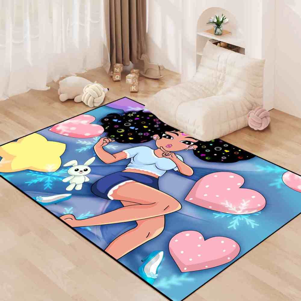 Winter Magic Black Girl Blue Bedroom Area Rug | CozyLil