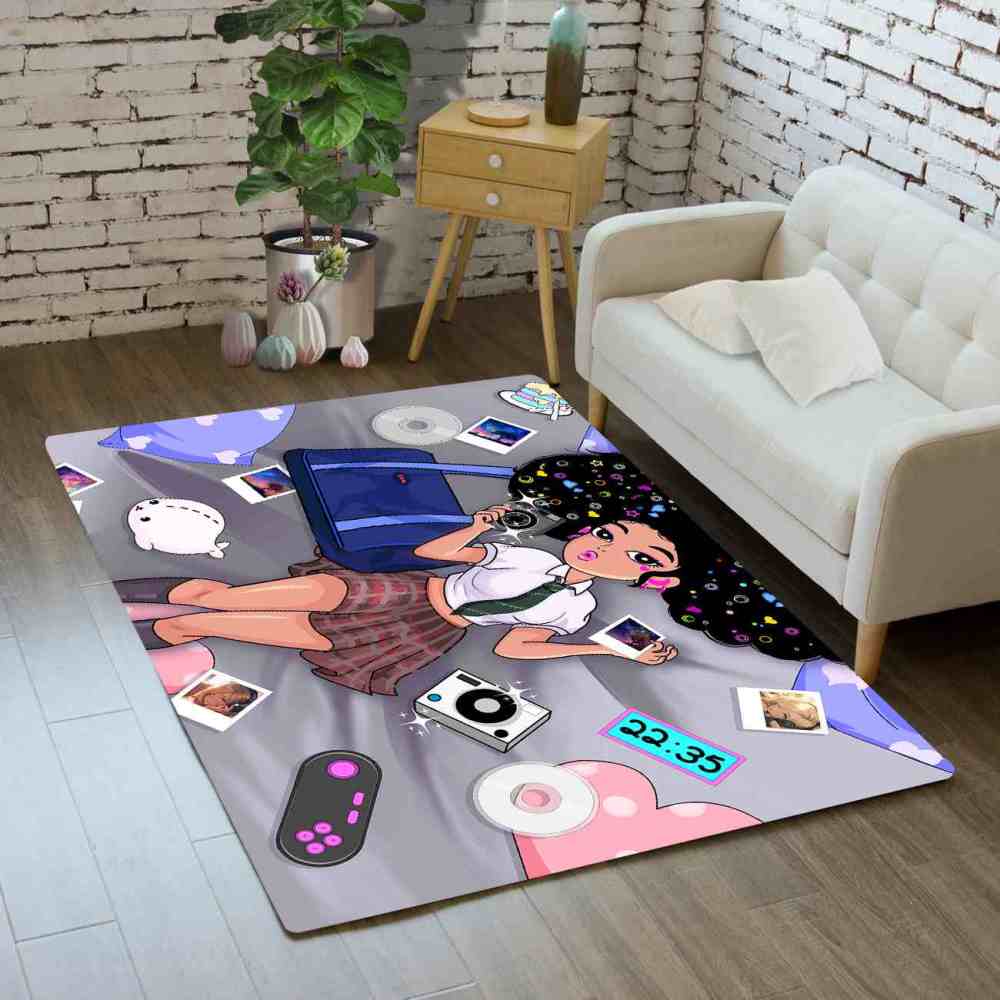 Retro Gamer Black Girl Grey Teen Bedroom Carpet | CozyLil