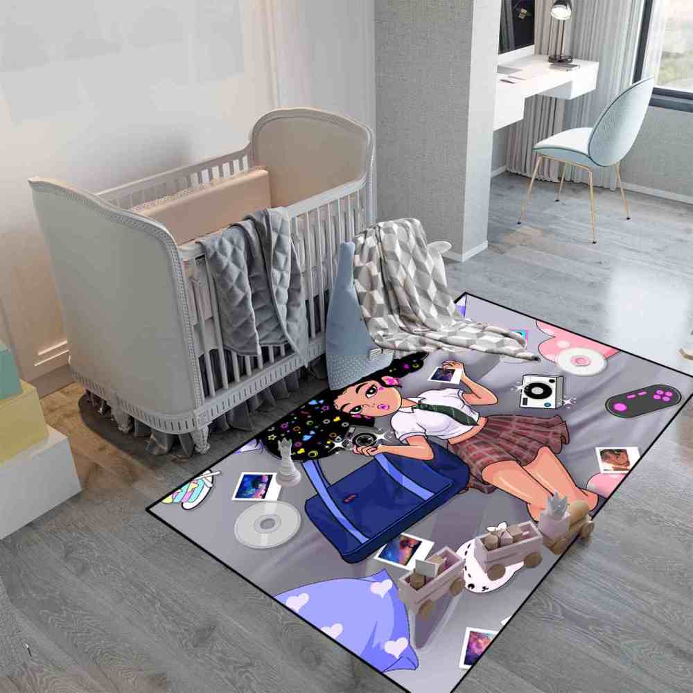Retro Gamer Black Girl Grey Teen Bedroom Carpet | CozyLil