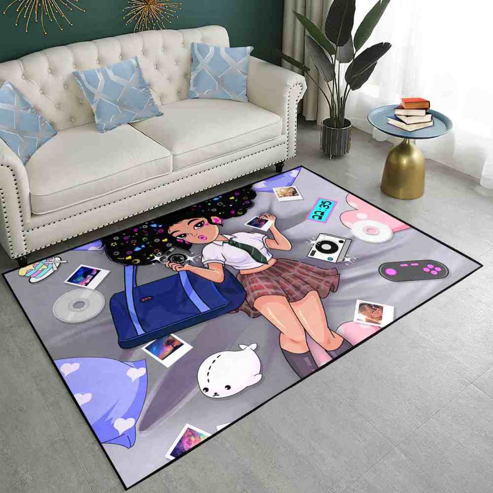 Retro Gamer Black Girl Grey Teen Bedroom Carpet | CozyLil