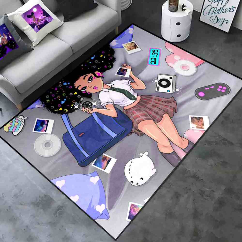 Retro Gamer Black Girl Grey Teen Bedroom Carpet | CozyLil