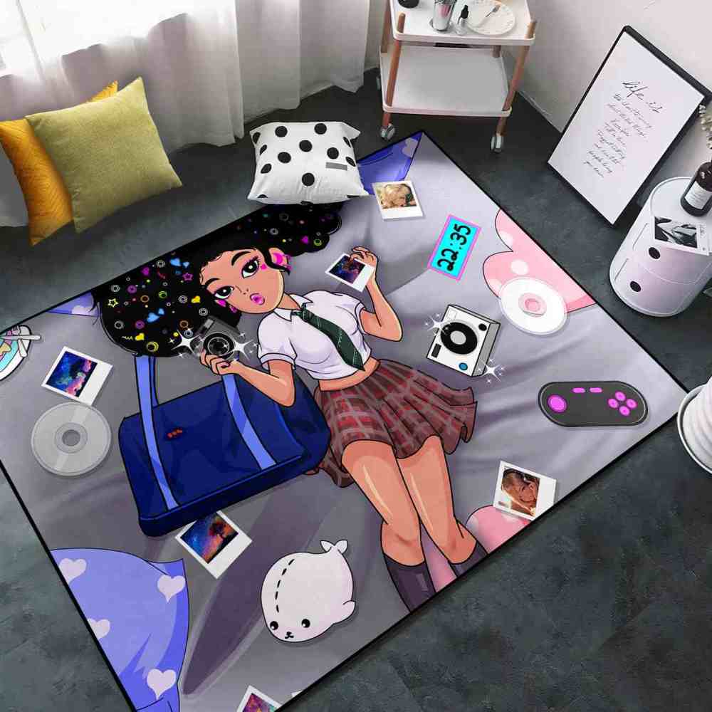 Retro Gamer Black Girl Grey Teen Bedroom Carpet | CozyLil