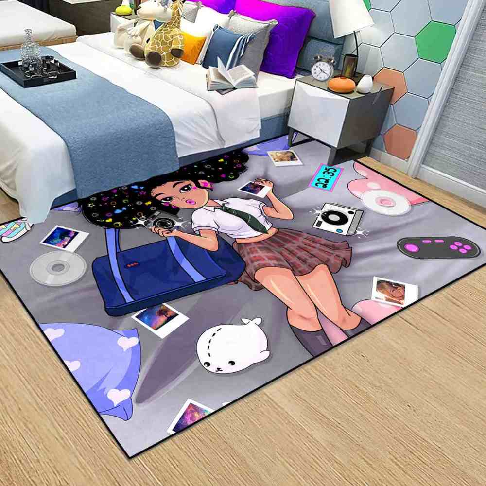 Retro Gamer Black Girl Grey Teen Bedroom Carpet | CozyLil