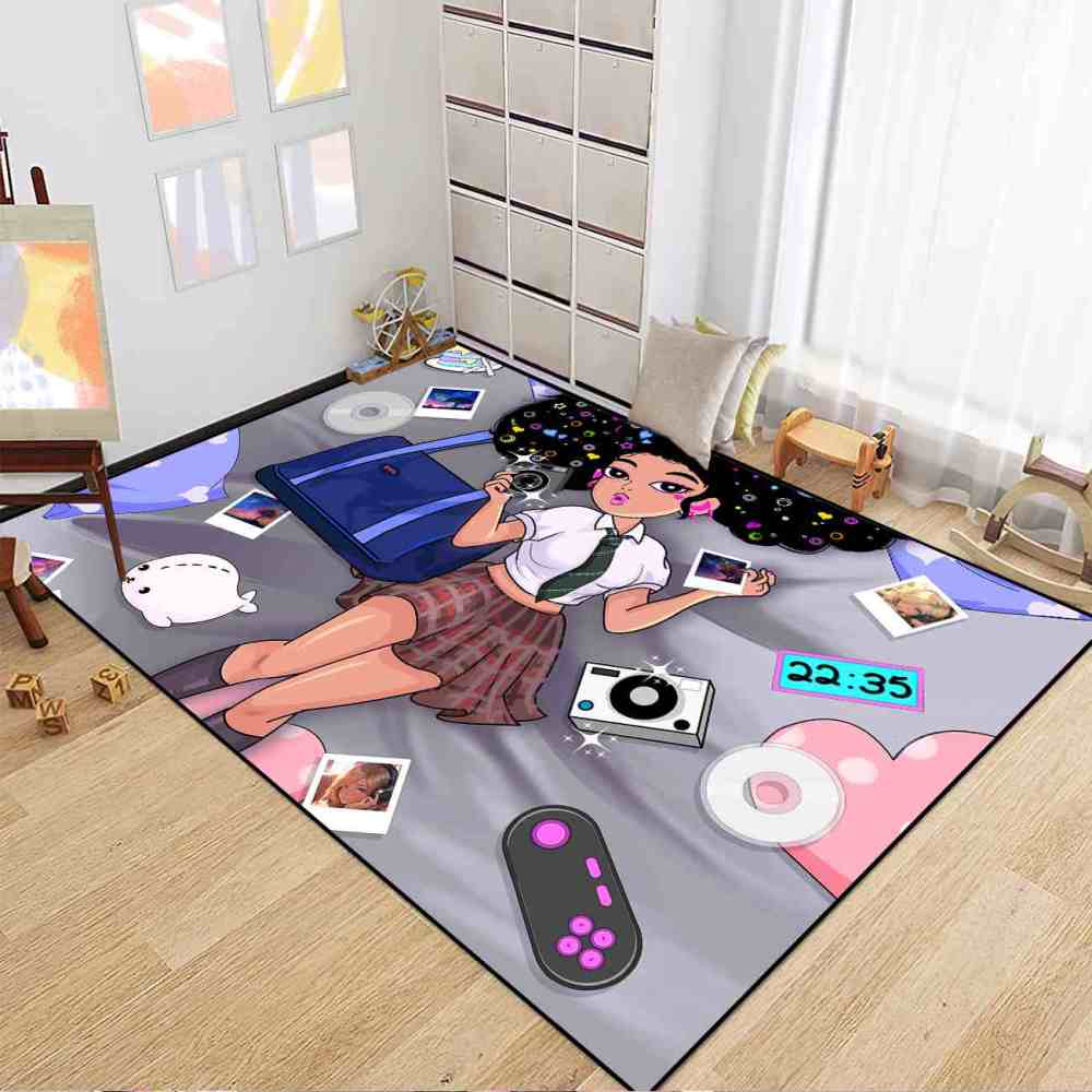 Retro Gamer Black Girl Grey Teen Bedroom Carpet | CozyLil