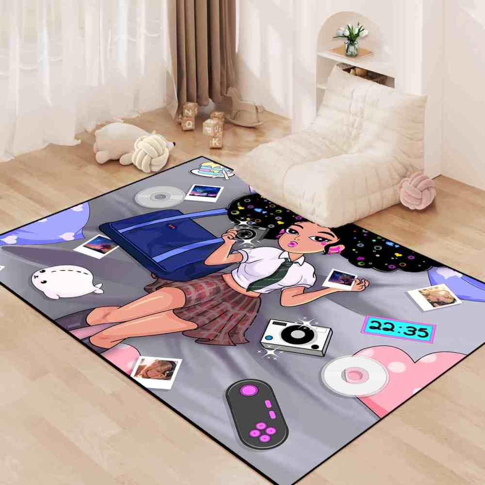 Retro Gamer Black Girl Grey Teen Bedroom Carpet | CozyLil
