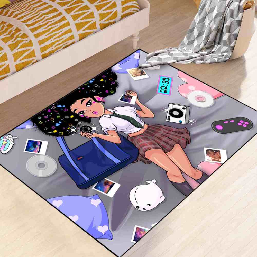 Retro Gamer Black Girl Grey Teen Bedroom Carpet | CozyLil