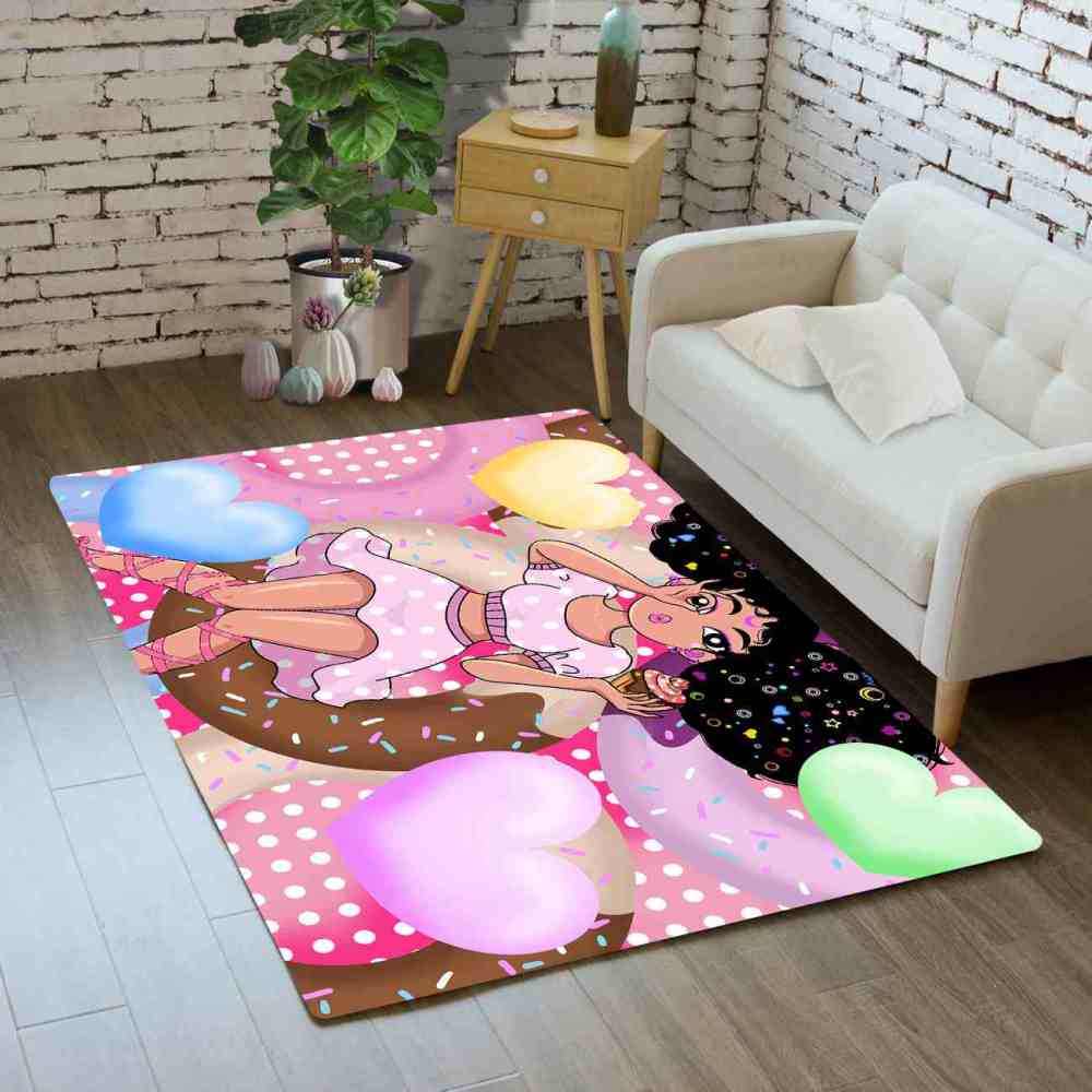 Sweet Donut Black Girl Pink Dessert Playroom Rug | CozyLil