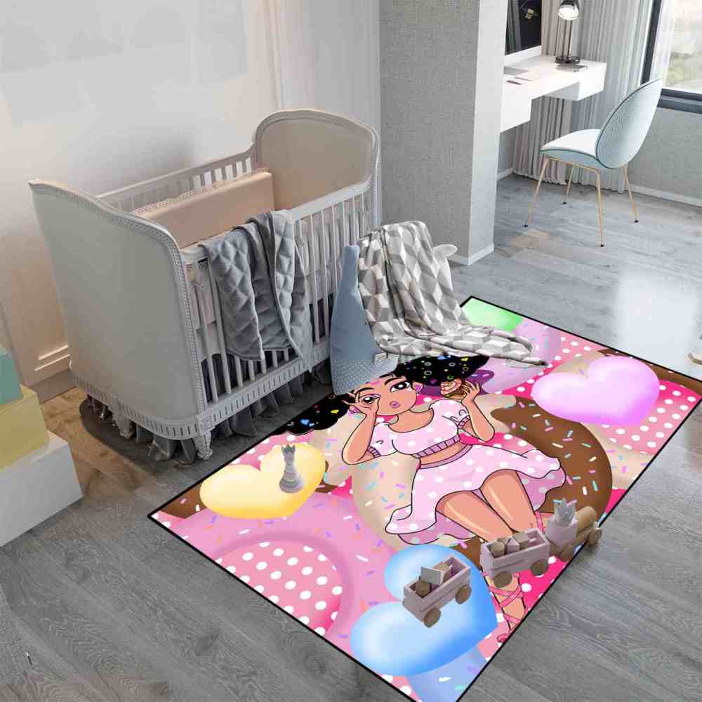 Sweet Donut Black Girl Pink Dessert Playroom Rug | CozyLil