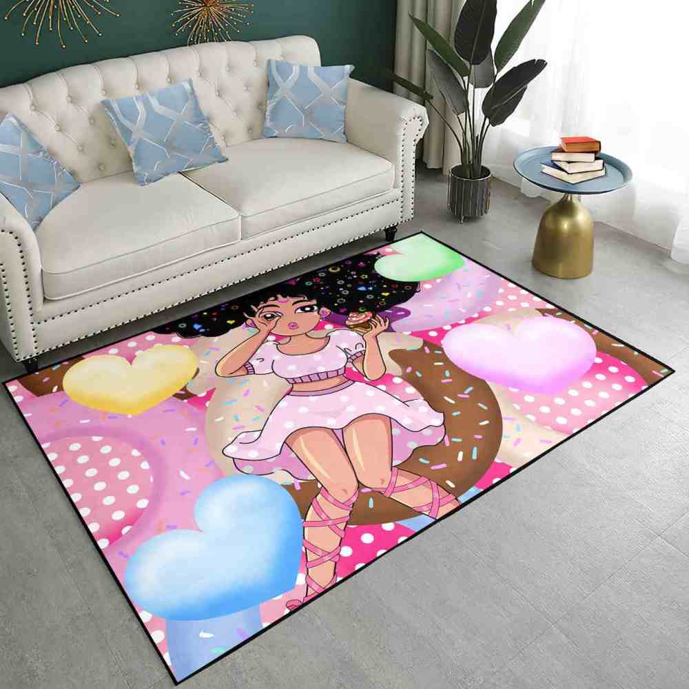 Sweet Donut Black Girl Pink Dessert Playroom Rug | CozyLil