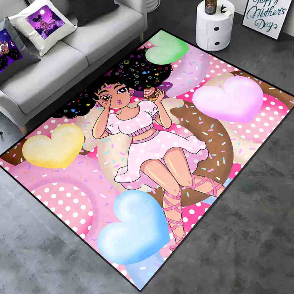 Sweet Donut Black Girl Pink Dessert Playroom Rug | CozyLil