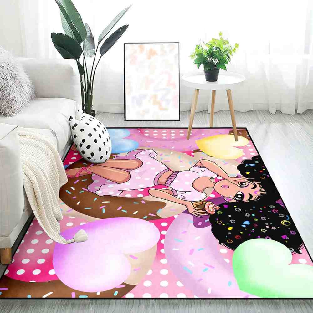 Sweet Donut Black Girl Pink Dessert Playroom Rug | CozyLil
