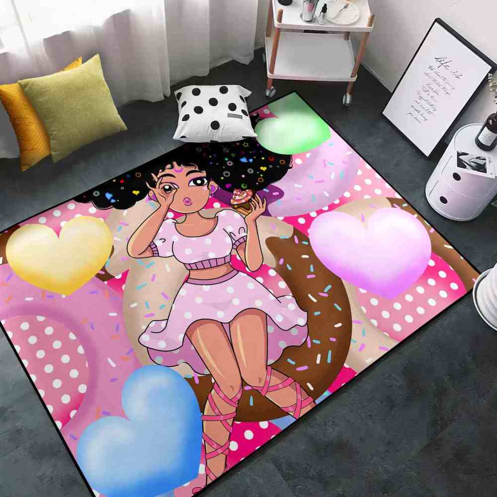 Sweet Donut Black Girl Pink Dessert Playroom Rug | CozyLil