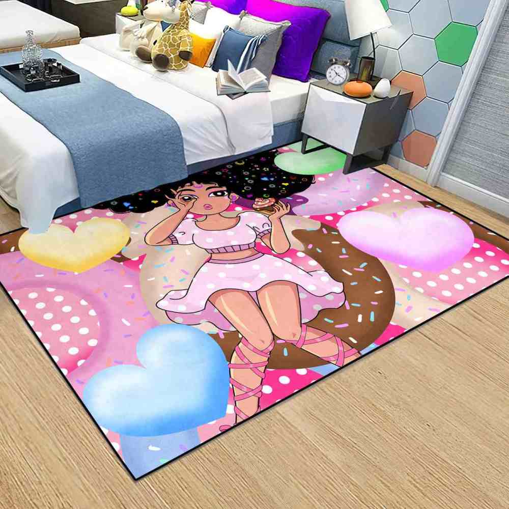 Sweet Donut Black Girl Pink Dessert Playroom Rug | CozyLil