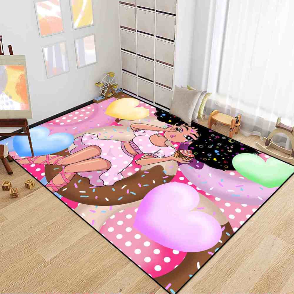 Sweet Donut Black Girl Pink Dessert Playroom Rug | CozyLil