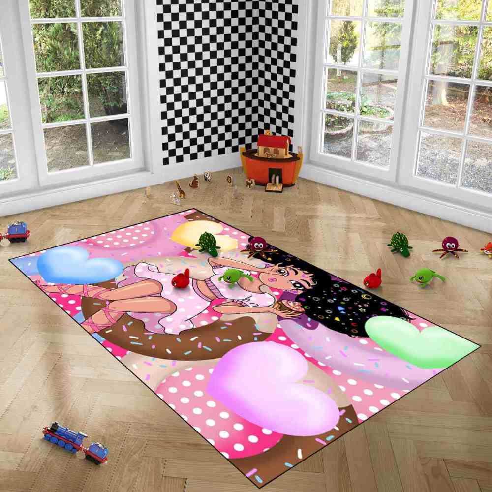 Sweet Donut Black Girl Pink Dessert Playroom Rug | CozyLil