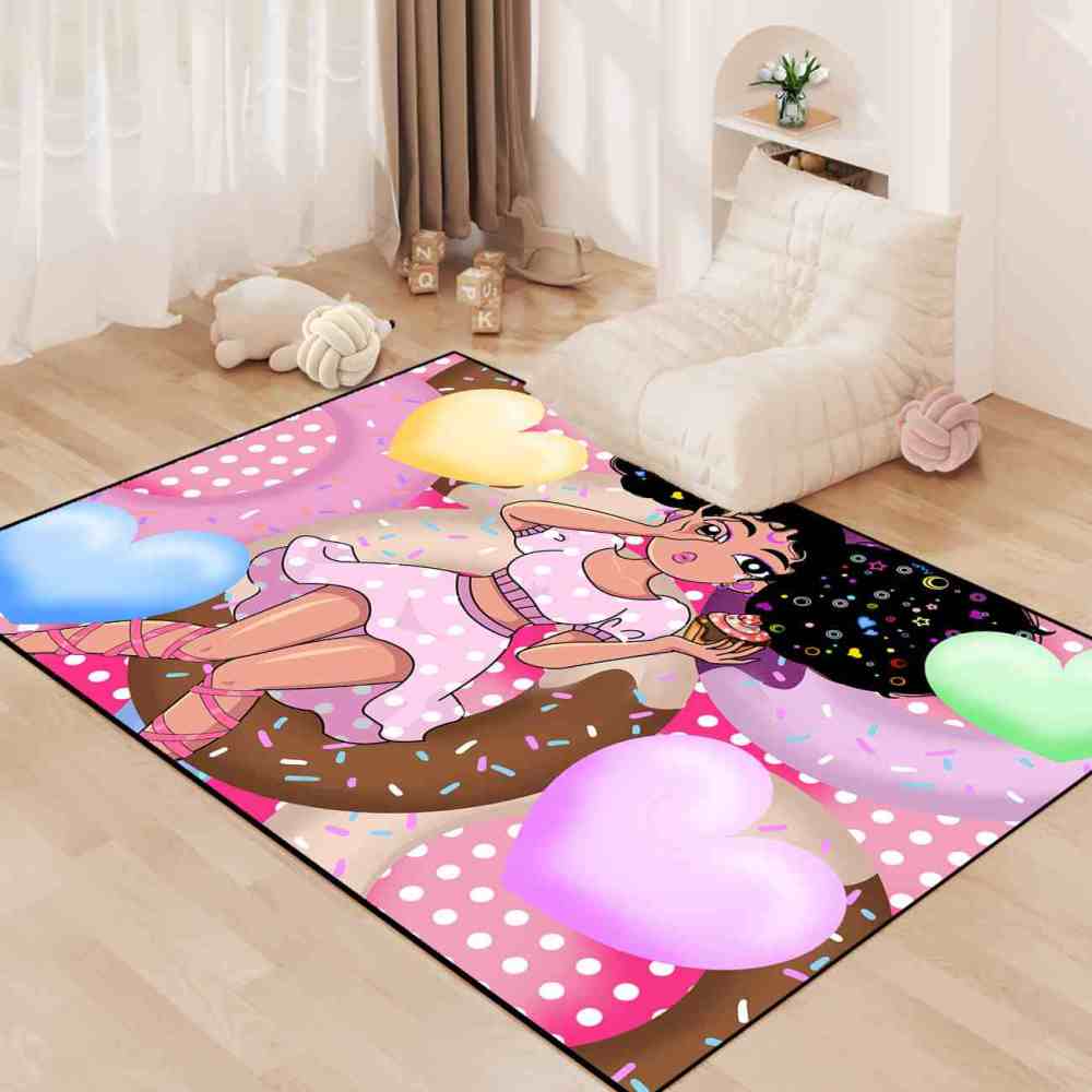 Sweet Donut Black Girl Pink Dessert Playroom Rug | CozyLil