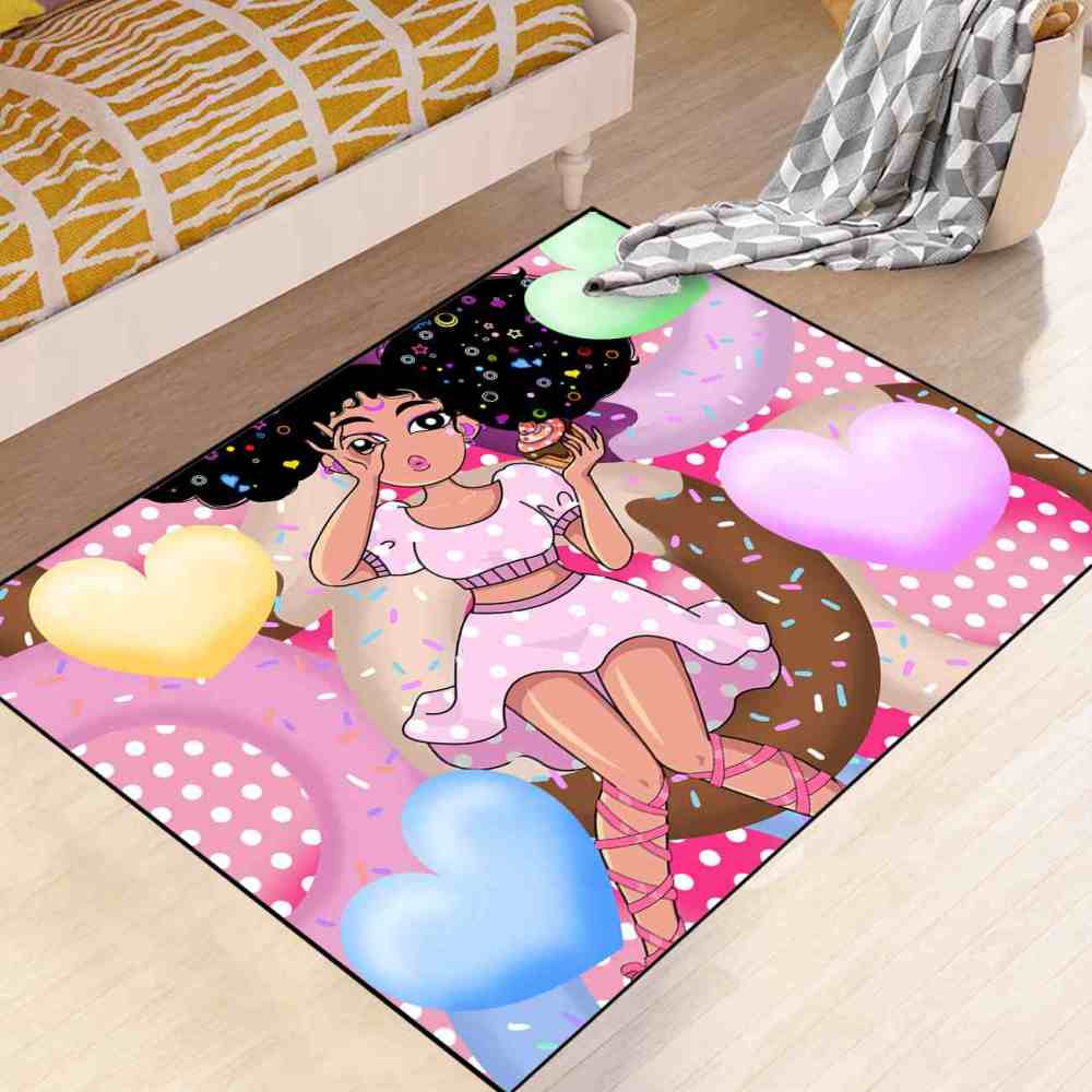 Sweet Donut Black Girl Pink Dessert Playroom Rug | CozyLil