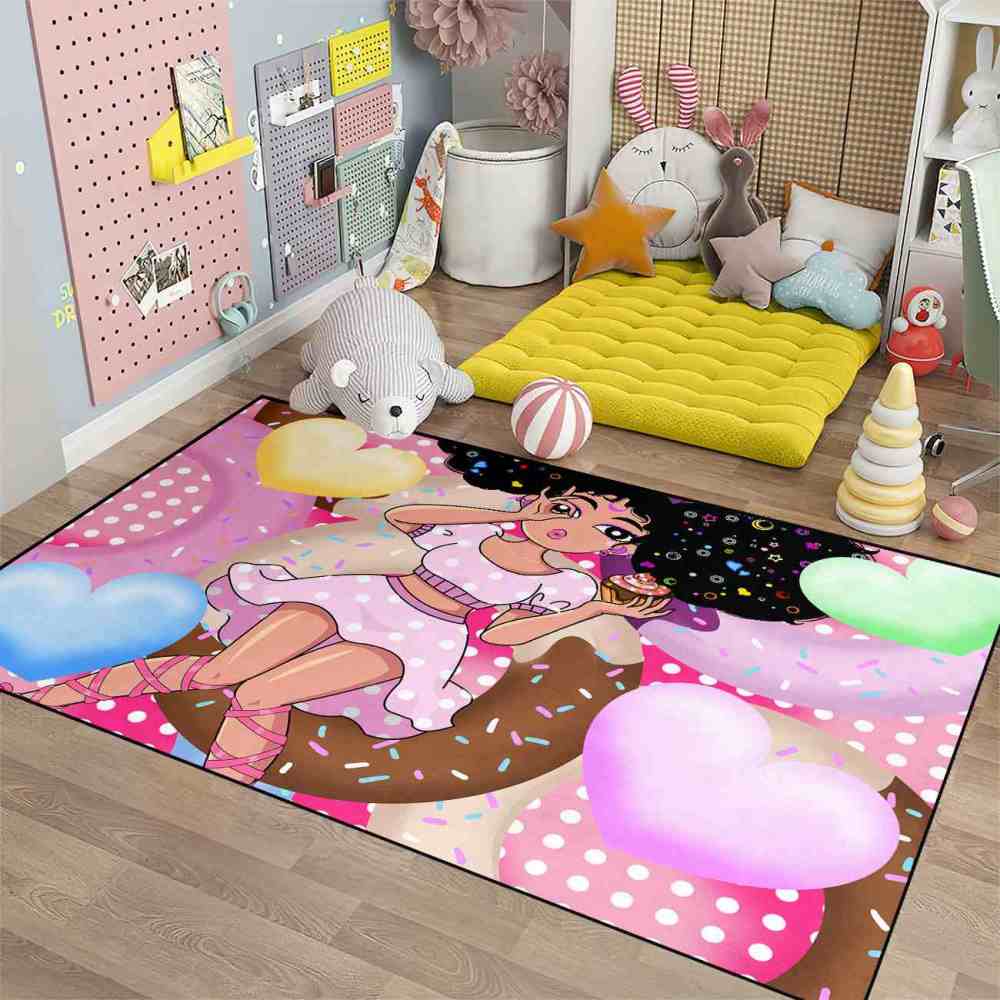 Sweet Donut Black Girl Pink Dessert Playroom Rug | CozyLil