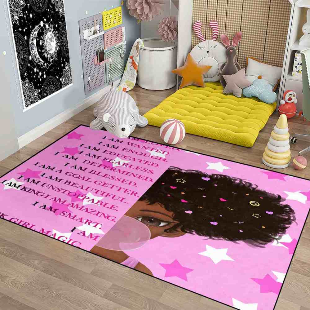 Empowering Girl Magic Pink Quotes Bedroom Area Rug | CozyLil