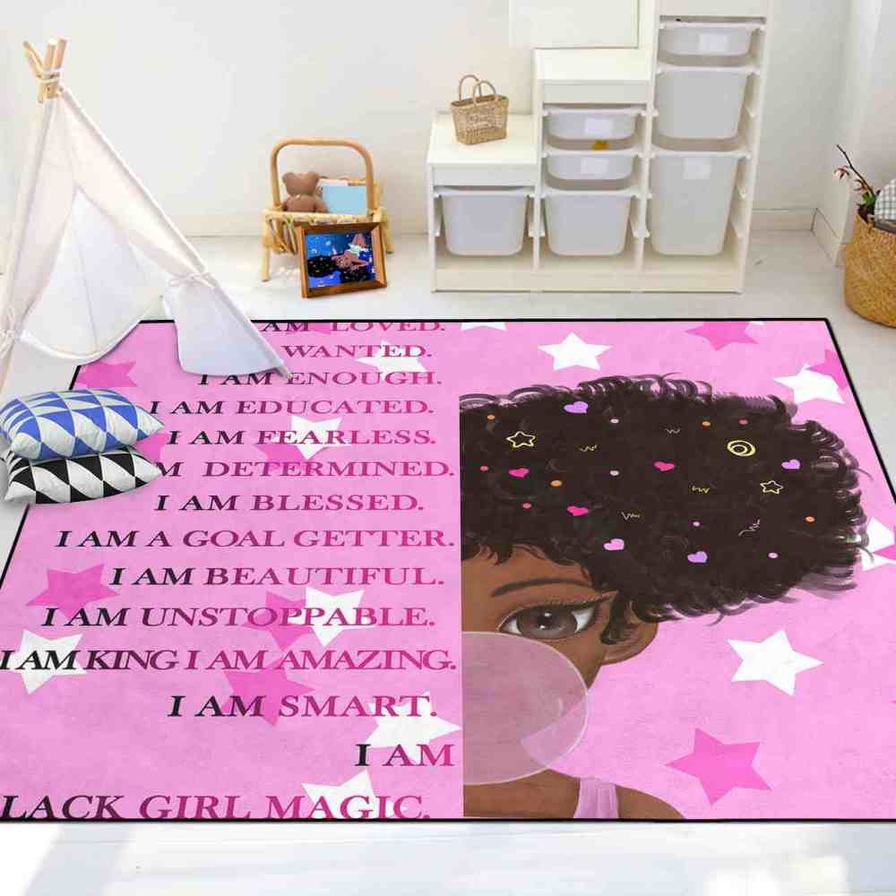 Empowering Girl Magic Pink Quotes Bedroom Area Rug | CozyLil