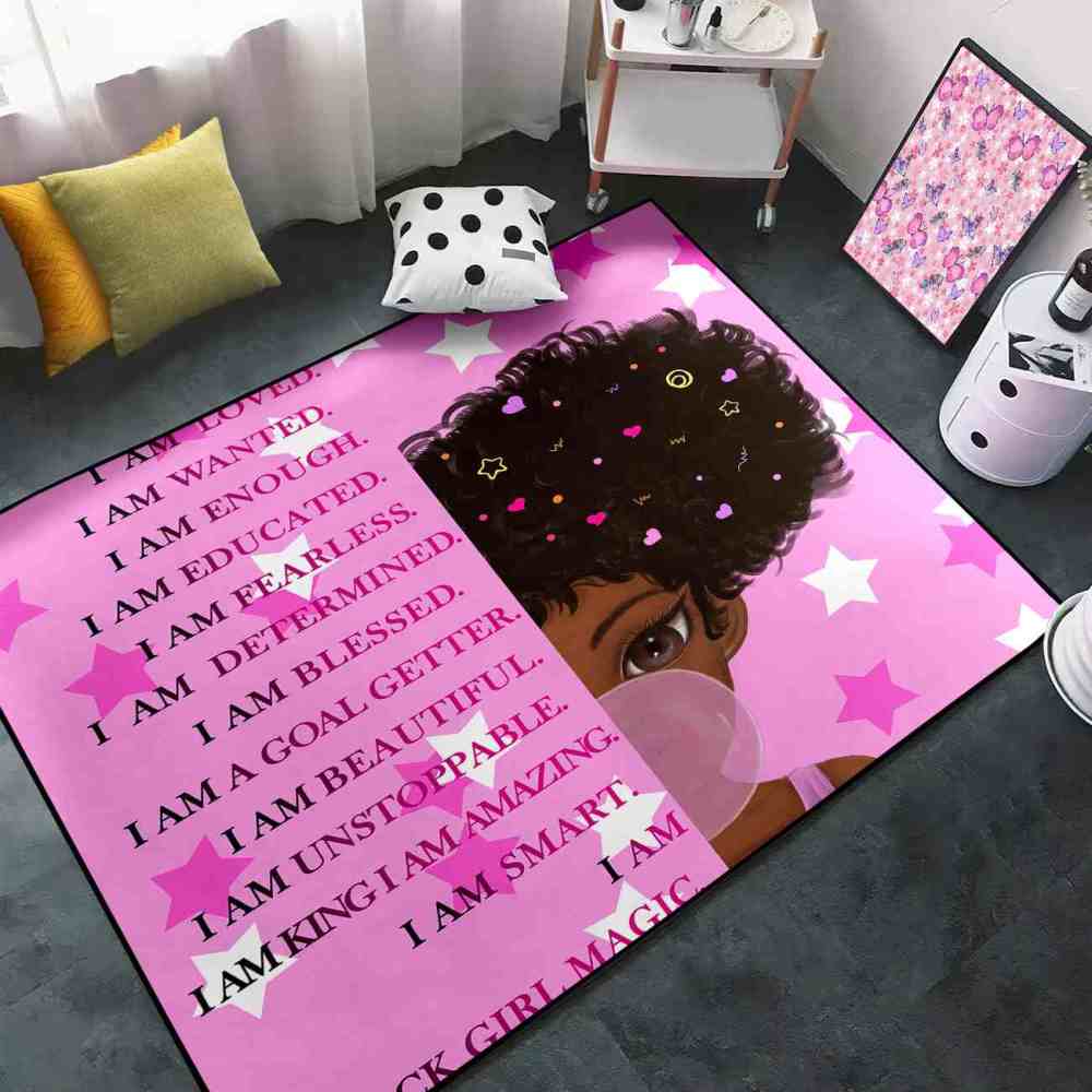 Empowering Girl Magic Pink Quotes Bedroom Area Rug | CozyLil
