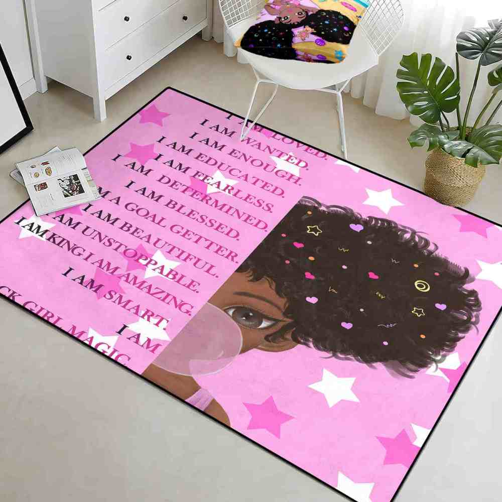 Empowering Girl Magic Pink Quotes Bedroom Area Rug | CozyLil