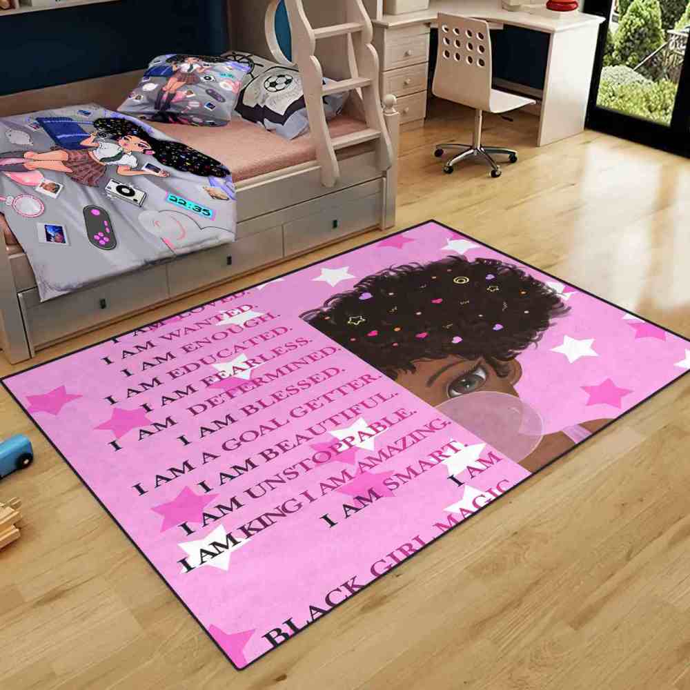 Empowering Girl Magic Pink Quotes Bedroom Area Rug | CozyLil
