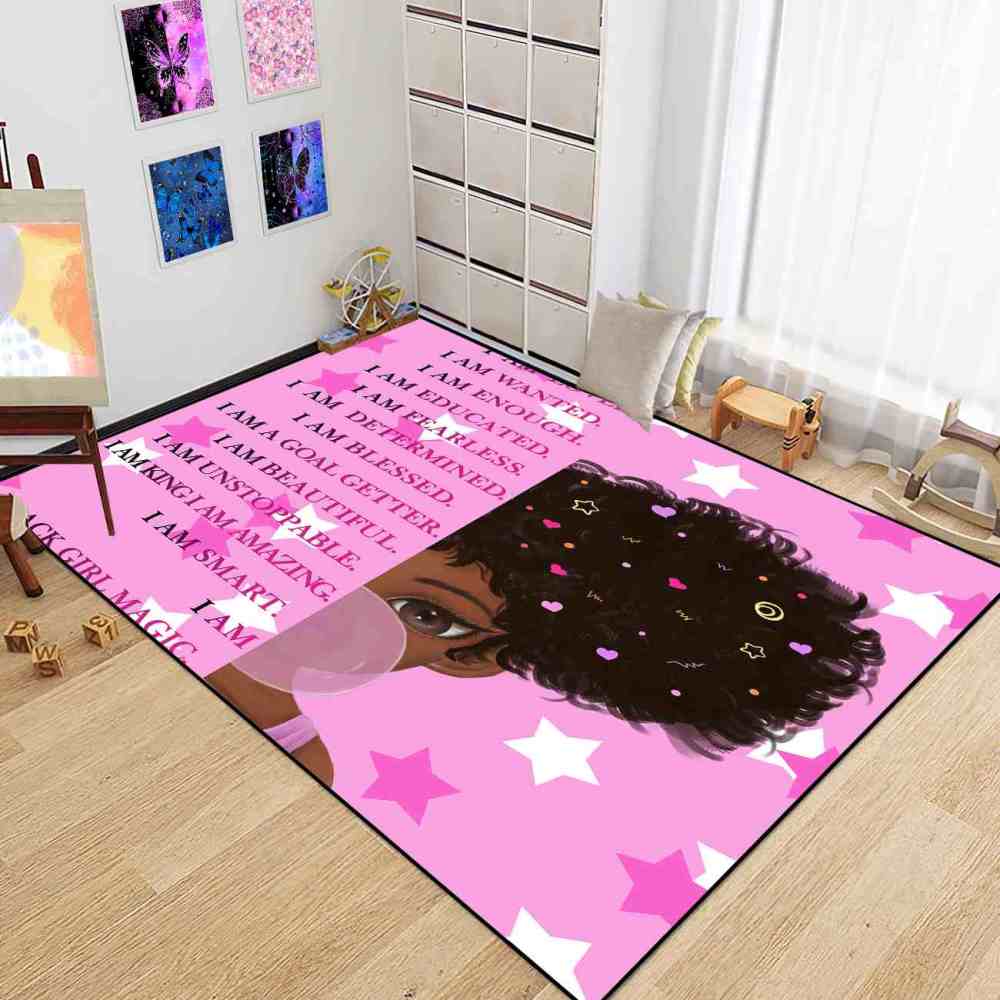 Empowering Girl Magic Pink Quotes Bedroom Area Rug | CozyLil