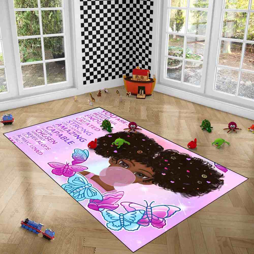 Inspirational Butterfly Girl Purple Gradient Playroom Rug | CozyLil