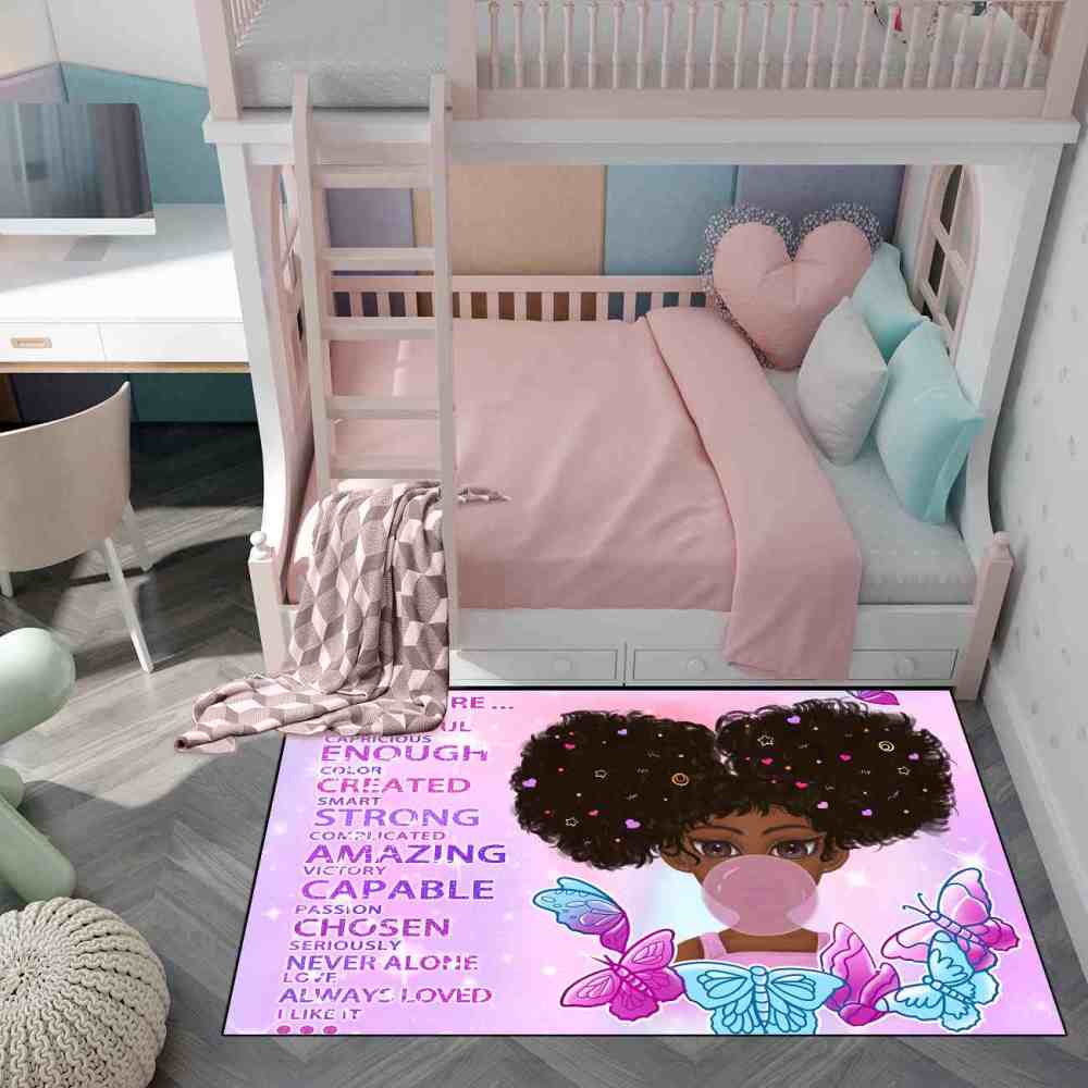 Inspirational Butterfly Girl Purple Gradient Playroom Rug | CozyLil