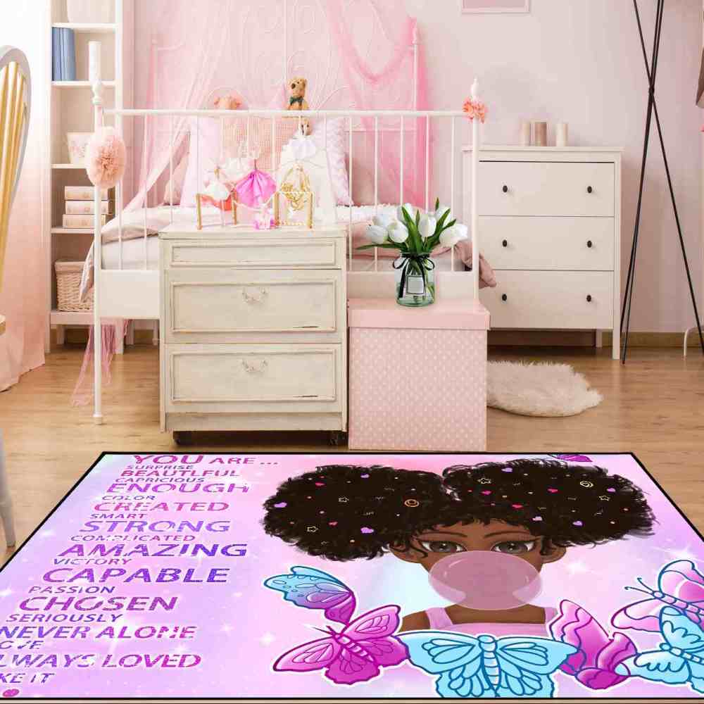 Inspirational Butterfly Girl Purple Gradient Playroom Rug | CozyLil