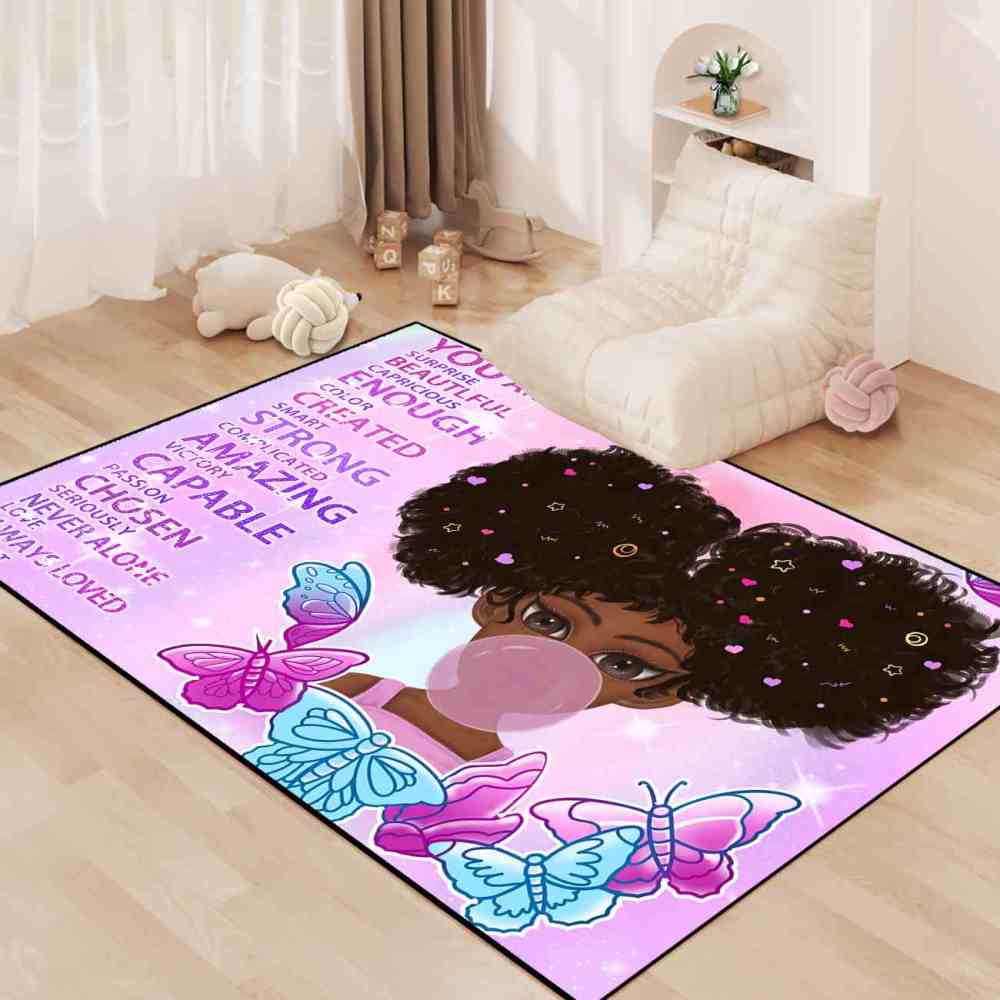 Inspirational Butterfly Girl Purple Gradient Playroom Rug | CozyLil