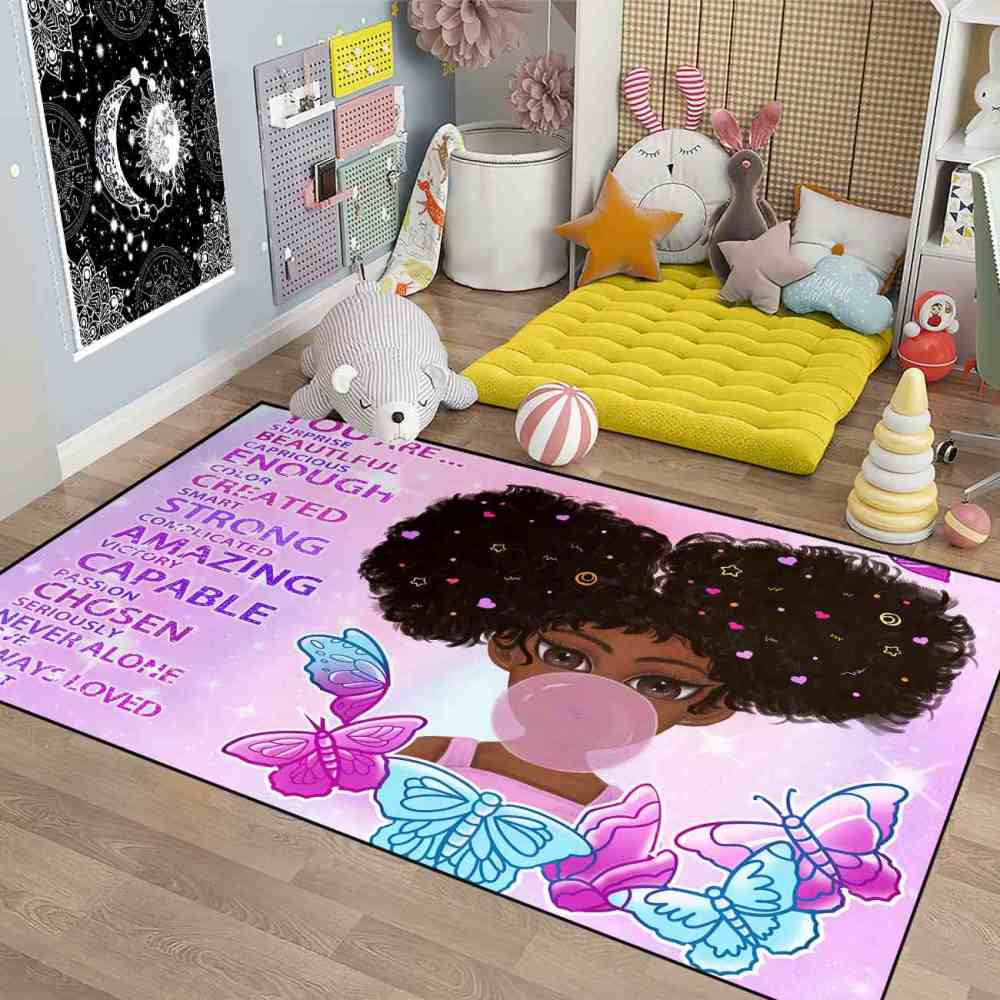 Inspirational Butterfly Girl Purple Gradient Playroom Rug | CozyLil