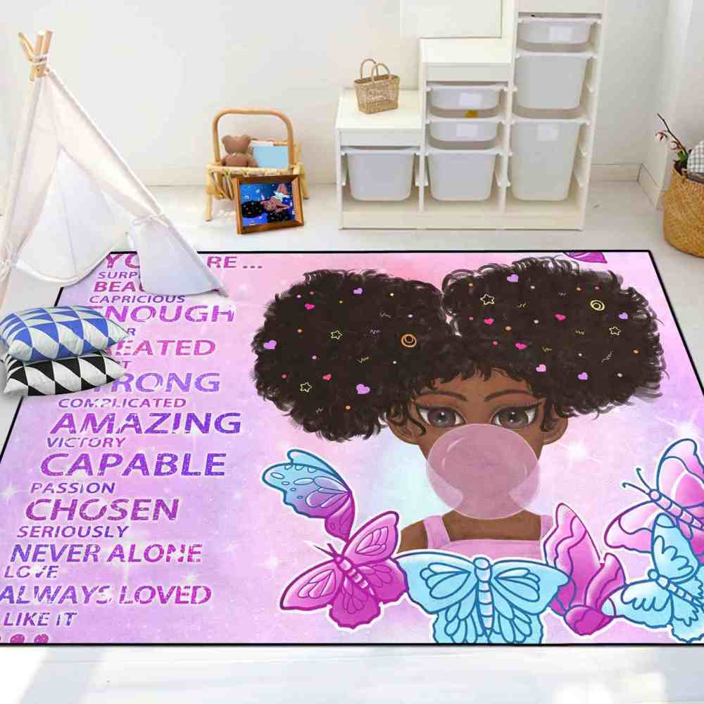 Inspirational Butterfly Girl Purple Gradient Playroom Rug | CozyLil