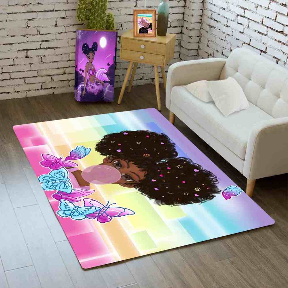 Rainbow Geometric Butterfly Girl Graphic Bedroom Rug | CozyLil