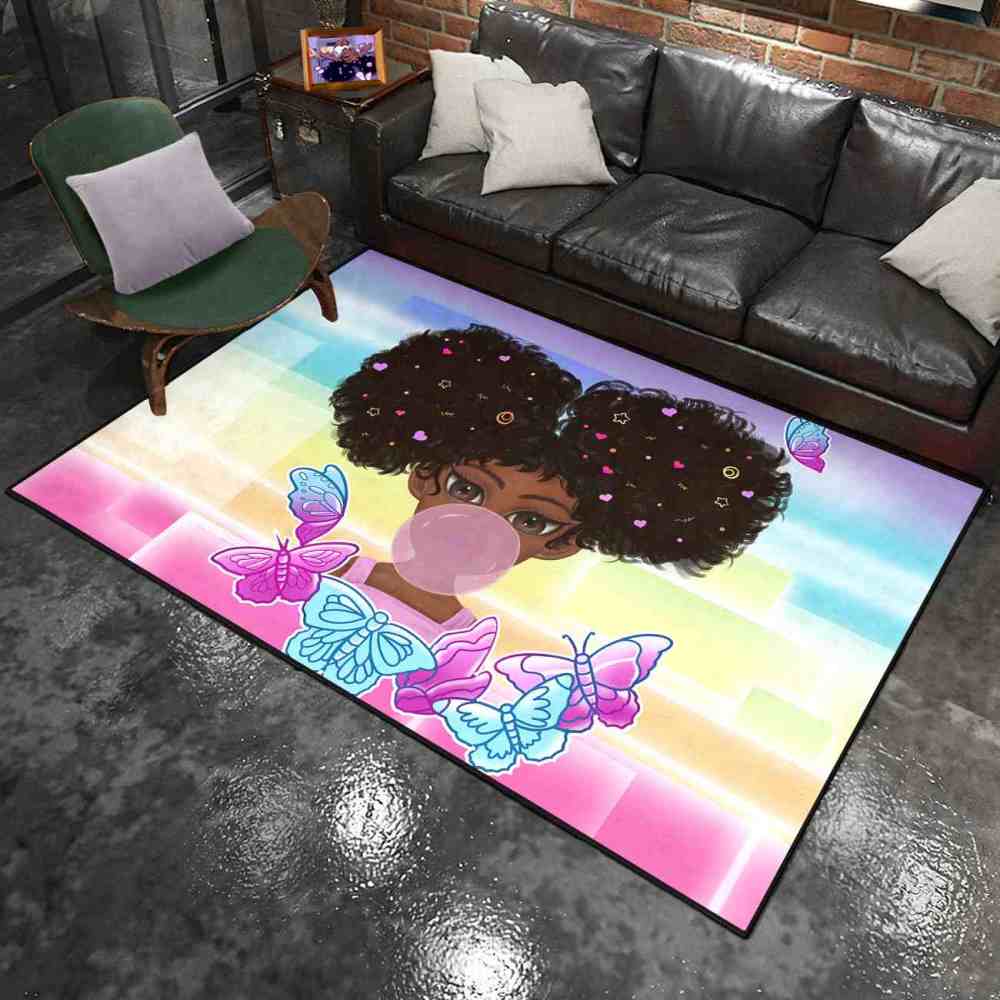 Rainbow Geometric Butterfly Girl Graphic Bedroom Rug | CozyLil