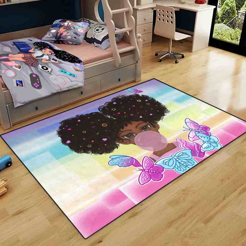 Rainbow Geometric Butterfly Girl Graphic Bedroom Rug | CozyLil