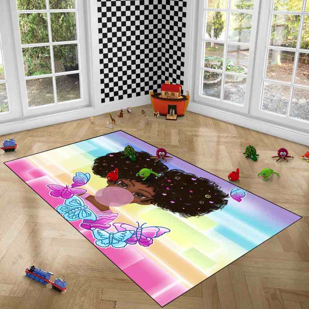 Rainbow Geometric Butterfly Girl Graphic Bedroom Rug | CozyLil
