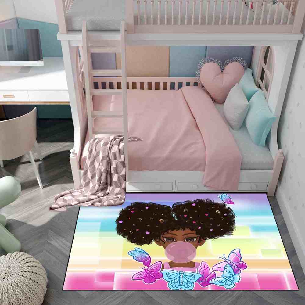 Rainbow Geometric Butterfly Girl Graphic Bedroom Rug | CozyLil