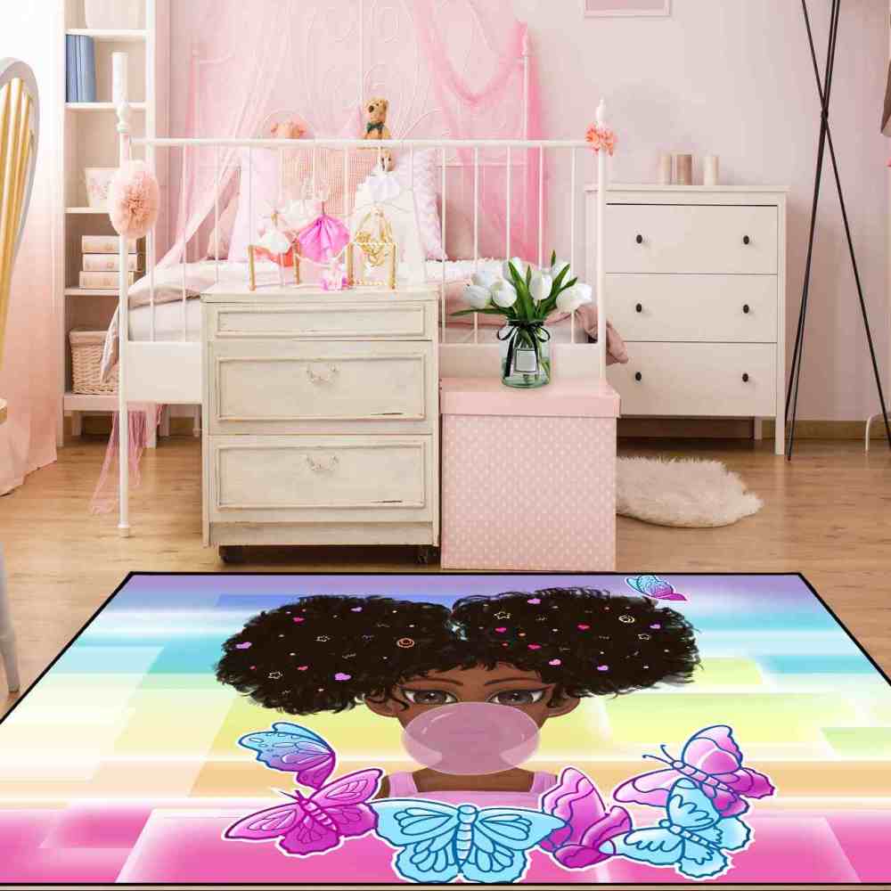 Rainbow Geometric Butterfly Girl Graphic Bedroom Rug | CozyLil