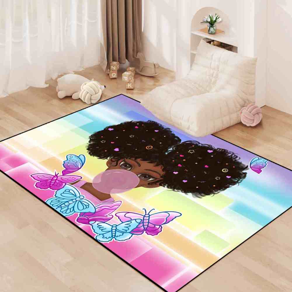 Rainbow Geometric Butterfly Girl Graphic Bedroom Rug | CozyLil