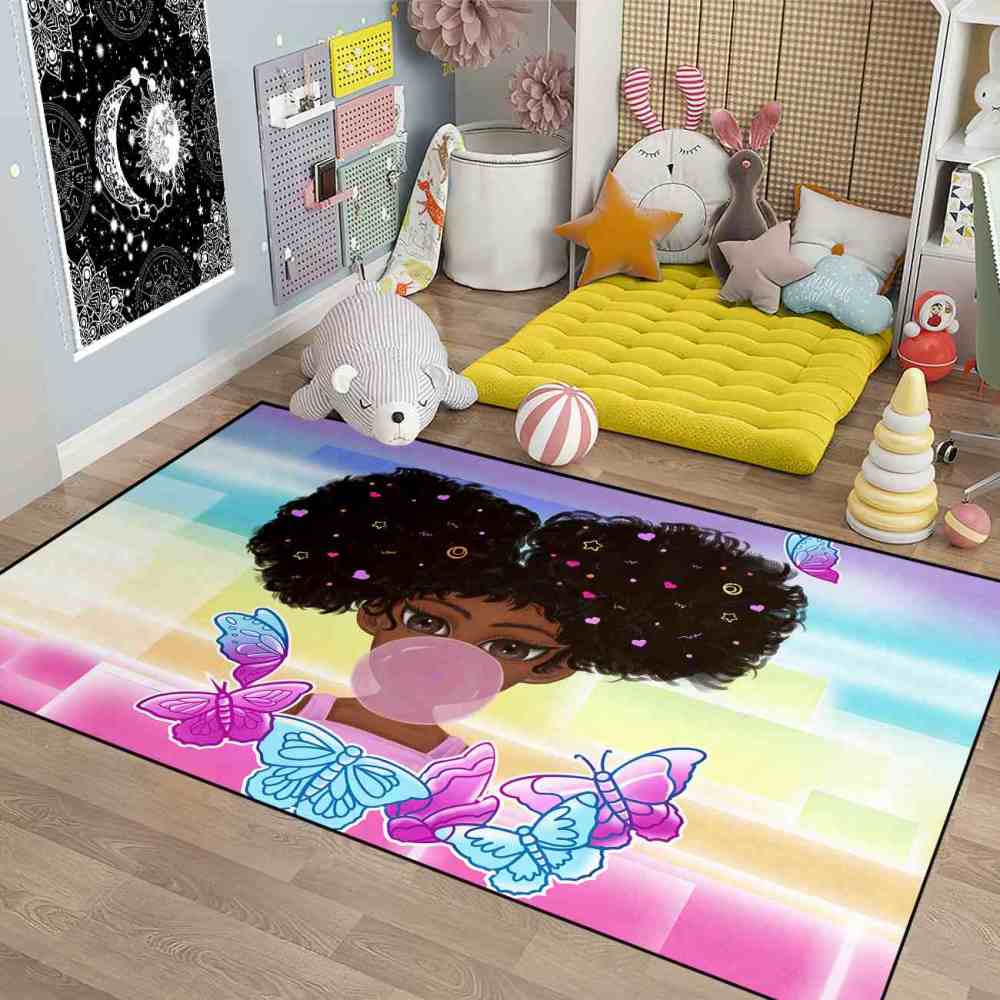 Rainbow Geometric Butterfly Girl Graphic Bedroom Rug | CozyLil
